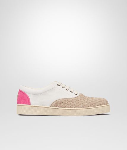 BOTTEGA VENETA - Sand Mist Rosa Shock Intrecciato Suede Sneaker