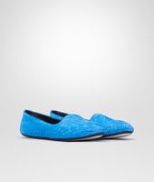 Bottega Veneta® SIGNAL BLUE Intrecciato Suede OUTDOOR SLIPPER Bottega Veneta® SIGNAL BLUE Intrecciato Suede OUTDOOR SLIPPER