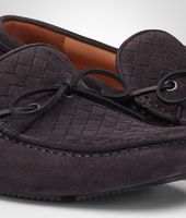 Bottega Veneta® Medium Grey Intrecciato Suede Moccasin Bottega Veneta® Medium Grey Intrecciato Suede Moccasin