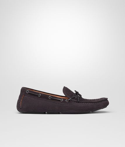 BOTTEGA VENETA - Medium Grey Intrecciato Suede Moccasin