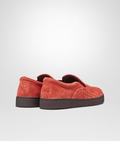 Bottega Veneta® Burnt Red Intrecciato Suede Sneaker Bottega Veneta® Burnt Red Intrecciato Suede Sneaker