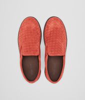 Bottega Veneta® Burnt Red Intrecciato Suede Sneaker Bottega Veneta® Burnt Red Intrecciato Suede Sneaker