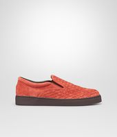 Bottega Veneta® Burnt Red Intrecciato Suede Sneaker Bottega Veneta® Burnt Red Intrecciato Suede Sneaker