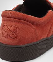 Bottega Veneta® Burnt Red Intrecciato Suede Sneaker Bottega Veneta® Burnt Red Intrecciato Suede Sneaker
