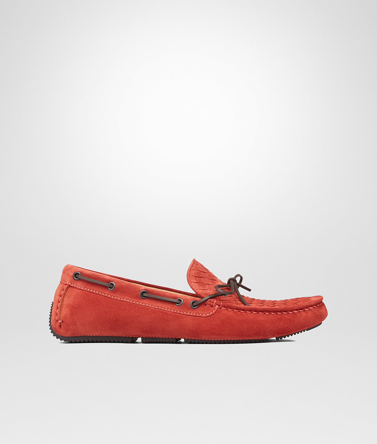 BOTTEGA VENETA - Burnt Red Intrecciato Suede Moccasin