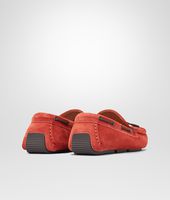 Bottega Veneta® Burnt Red Intrecciato Suede Moccasin Bottega Veneta® Burnt Red Intrecciato Suede Moccasin
