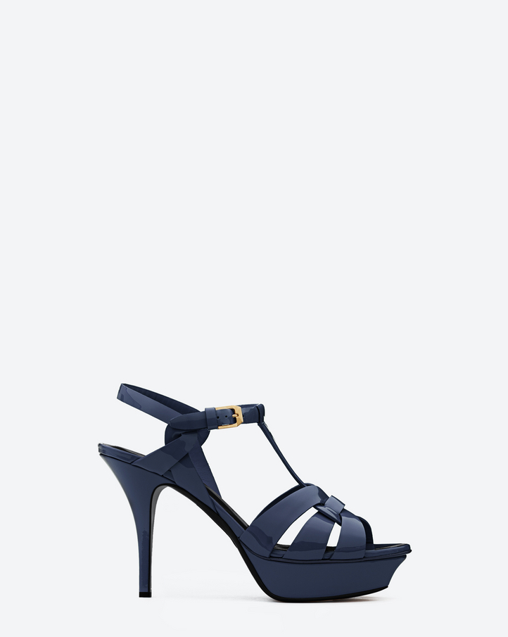 Saint Laurent CLASSIC TRIBUTE 75 SANDAL IN Navy Blue Patent ...  