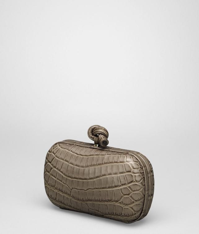 BOTTEGA VENETA Soft Crocodile Fumé Knot Clutch D fp