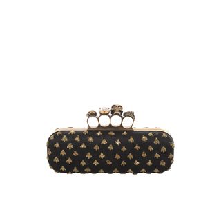 ALEXANDER MCQUEEN, Clutch, Bee Embroidered Honeycomb Satin Knucklebox Clutch