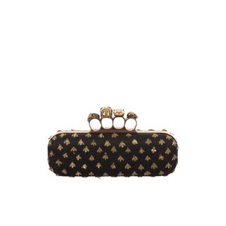 ALEXANDER MCQUEEN, Clutch, Bee Embroidered Honeycomb Satin Knucklebox Clutch