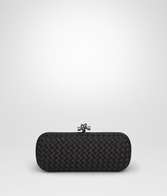 BOTTEGA VENETA POCHETTE STRETCH KNOT IN INTRECCIO FAILLE MOIRE NERO Pochette D fp