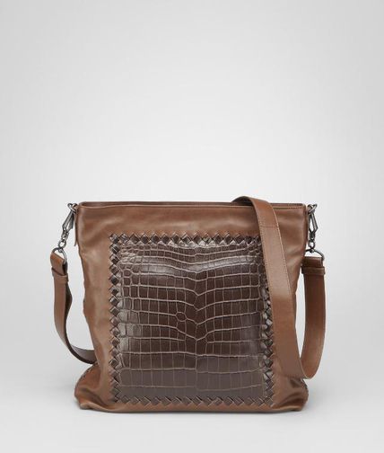 BOTTEGA VENETA - Light Calf Soft Crocodile Fume Cross Body Bag