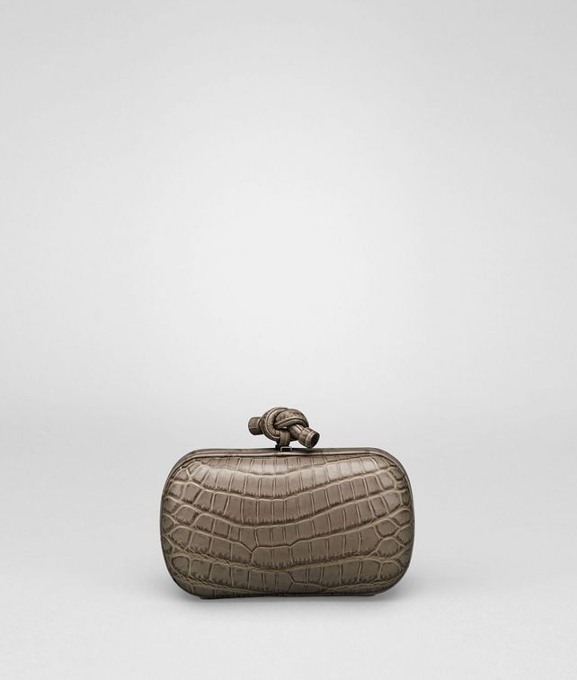 BOTTEGA VENETA Knot Stone in Soft Crocodile Fume Pochette D fp