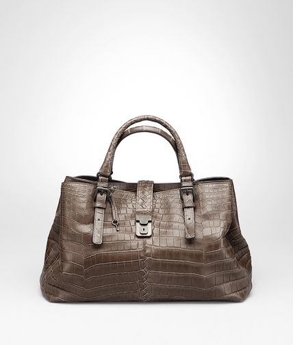 BOTTEGA VENETA - Edoardo Soft Crocodile Fume Roma Bag