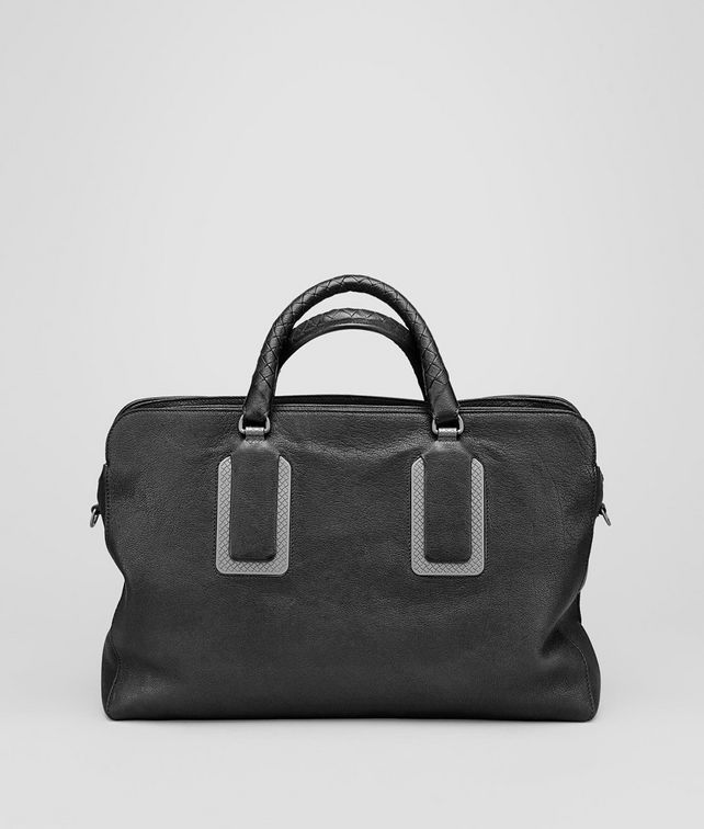 BOTTEGA VENETA Nero Buffalo Leather Metal Briefcase Business bag U fp