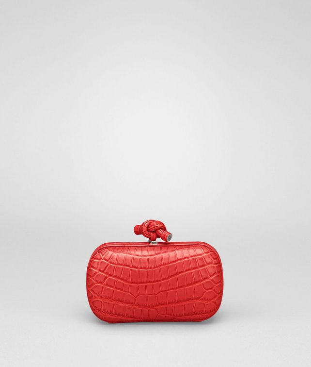 BOTTEGA VENETA New Red Soft Crocodile Fume Knot Clutch D fp
