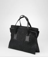Bottega Veneta® Nero Intreccio Tricot Raffia Bag Bottega Veneta® Nero Intreccio Tricot Raffia Bag