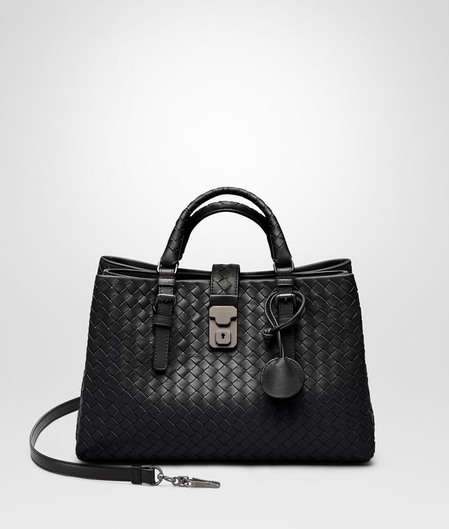 BOTTEGA VENETA SMALL ROMA BAG IN NERO INTRECCIATO CALF Top Handle Bag D fp