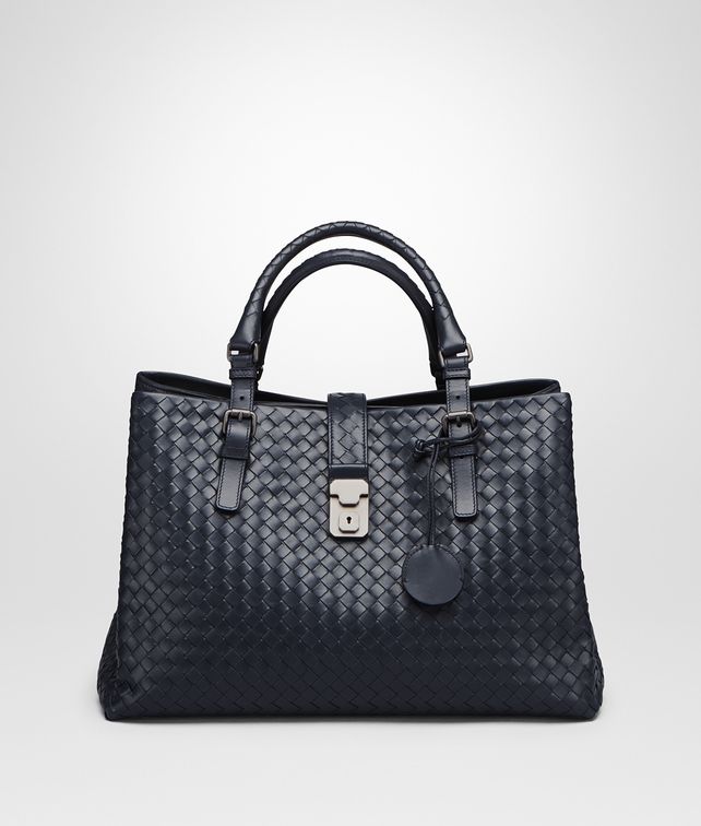 BOTTEGA VENETA MITTLERE ROMA TASCHE AUS INTRECCIATO KALBSLEDER IN PRUSSE Henkeltasche D fp