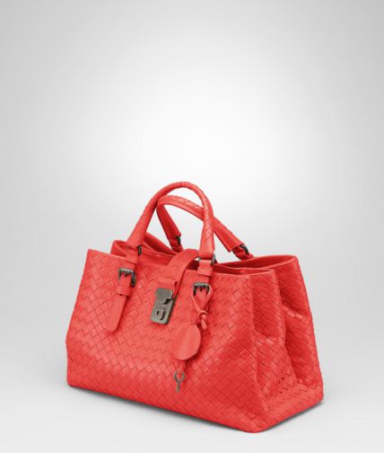 BOTTEGA VENETA - New Red Intrecciato Light Calf Roma Bag