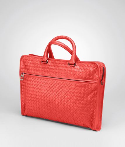 BOTTEGA VENETA - New Red Intrecciato Light Calf Briefcase