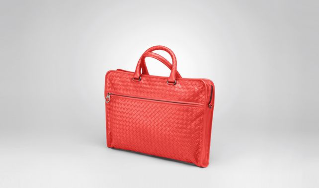 BOTTEGA VENETA - New Red Intrecciato Light Calf Briefcase