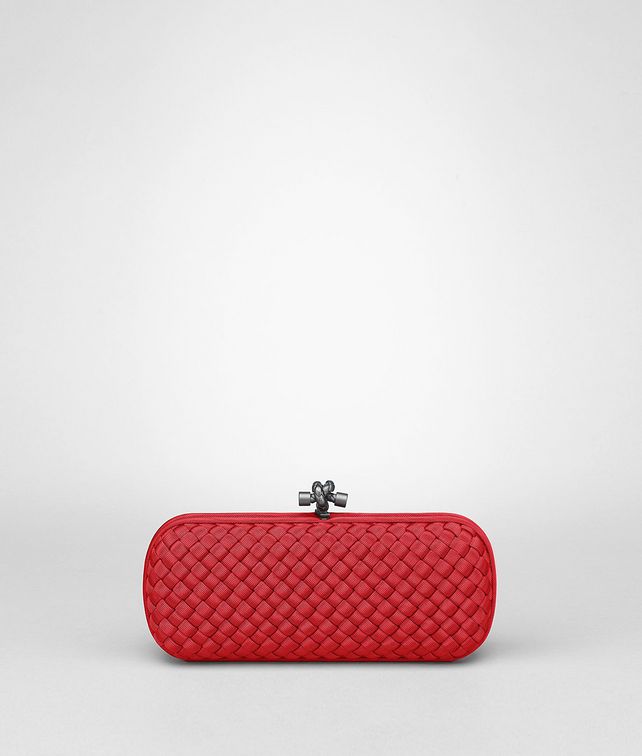 BOTTEGA VENETA Fraise Intrecciato Silk Stretch Knot Clutch D fp