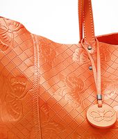 Bottega Veneta® Tangerine Intrecciomirage Intarsio Large Tote Bottega Veneta® Tangerine Intrecciomirage Intarsio Large Tote