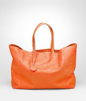 Bottega Veneta® Tangerine Intrecciomirage Intarsio Large Tote Bottega Veneta® Tangerine Intrecciomirage Intarsio Large Tote