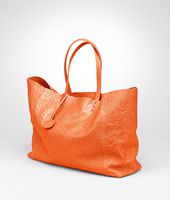 Bottega Veneta® Tangerine Intrecciomirage Intarsio Large Tote Bottega Veneta® Tangerine Intrecciomirage Intarsio Large Tote