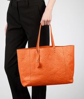 Bottega Veneta® Tangerine Intrecciomirage Intarsio Large Tote Bottega Veneta® Tangerine Intrecciomirage Intarsio Large Tote