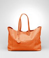 Bottega Veneta® Tangerine Intrecciomirage Intarsio Large Tote Bottega Veneta® Tangerine Intrecciomirage Intarsio Large Tote