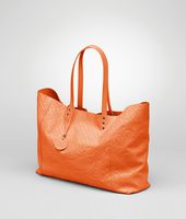 Bottega Veneta® Tangerine Intrecciomirage Intarsio Large Tote Bottega Veneta® Tangerine Intrecciomirage Intarsio Large Tote