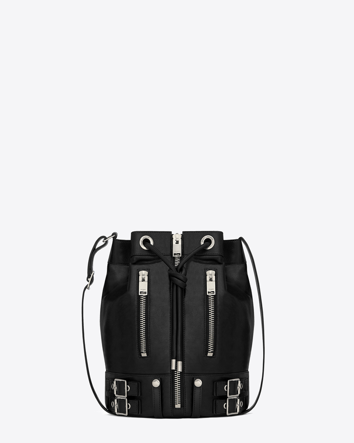 saintlaurent, Rider Bucket Bag in Black Leather