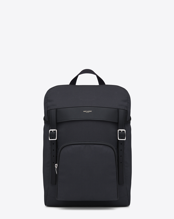 Saint Laurent Hunting Rucksack In Navy Blue Canvas And Black ...  