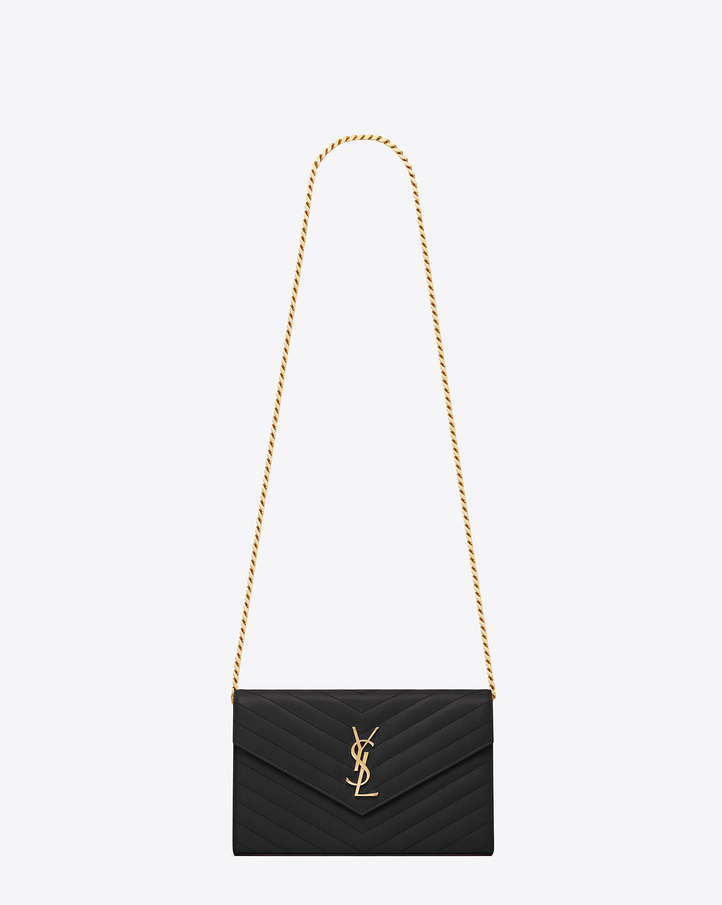 Saint Laurent Monogram Saint Laurent Chain Wallet In Black Grain ...