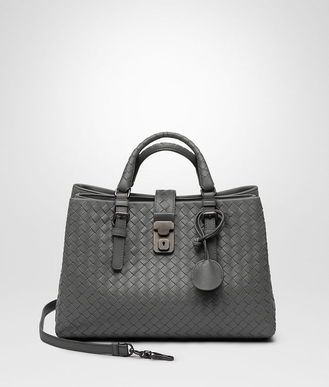 BOTTEGA VENETA SMALL ROMA BAG IN NEW LIGHT GREY INTRECCIATO CALF Top Handle Bag D fp
