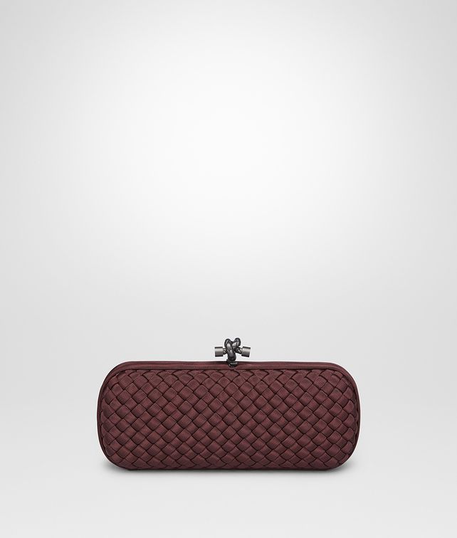 BOTTEGA VENETA STRETCH KNOT CLUTCH IN AUBERGINE INTRECCIO FAILLE MOIRE Clutch D fp