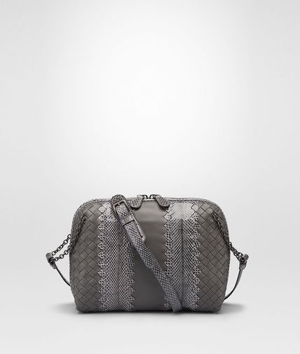 BOTTEGA VENETA - New Light Grey Intrecciato Nappa Ayers Messenger Bag