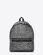 Classic Hunting Backpack IN BLACK AND White BABYCAT PRINTED Nylon Canvas AND BLACK LEATHER