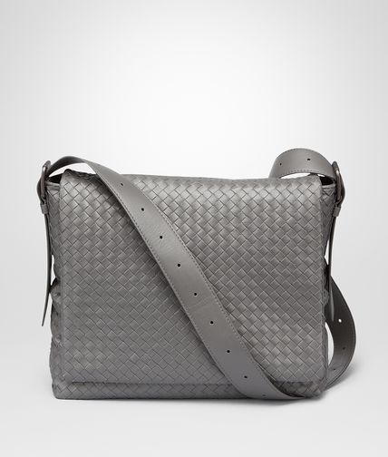 BOTTEGA VENETA - New Light Grey Intrecciato Light Calf Cross Body Messenger