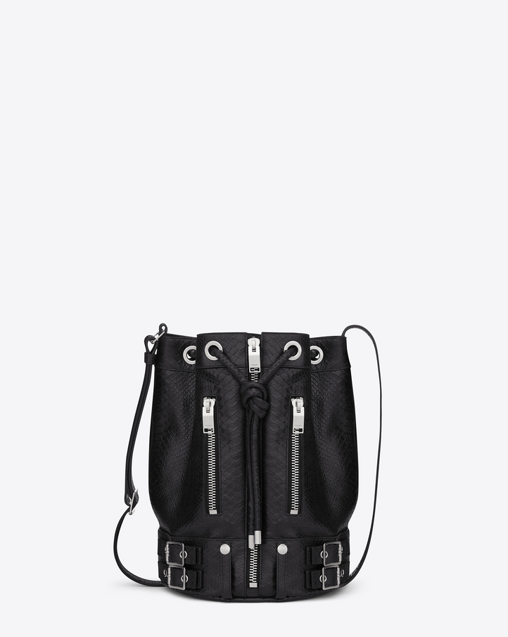 Saint Laurent Rider Bucket Bag In Black Python Embossed Leather ...  