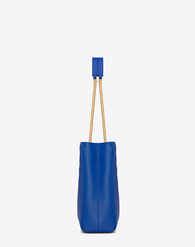 SAINT LAURENT Classic Monogram Shopping Bag In Royal Blue Grain De ...