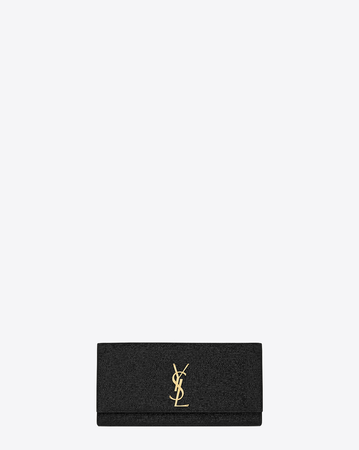 saintlaurent, Pochette Monogramme Saint Laurent en tissu pailleté noir