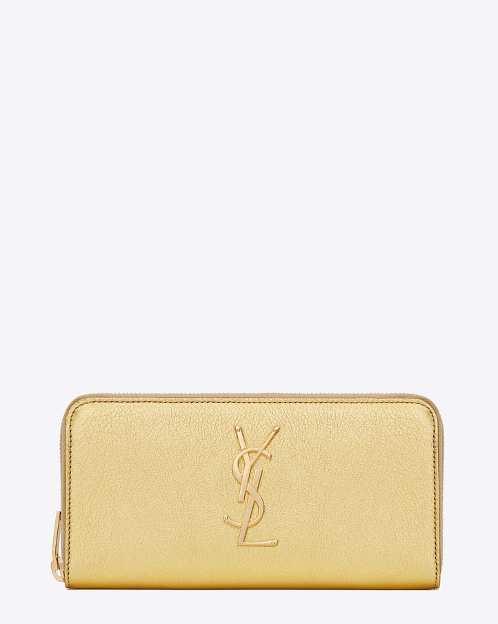 Saint Laurent MONOGRAM SAINT LAURENT ZIP AROUND WALLET IN GOLD ...  