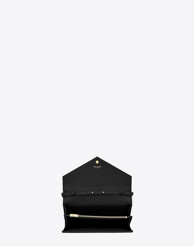 SAINT LAURENT Monogram Chain Wallet In Black Grain De Poudre ...