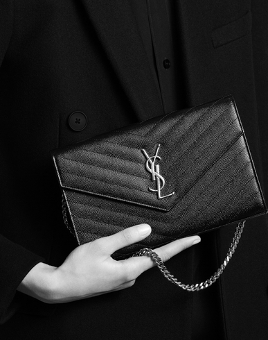 SAINT LAURENT Monogram Chain Wallet In Powder Grain De Poudre ...