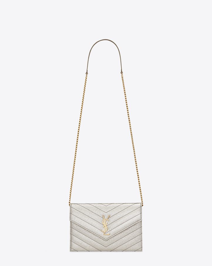 Saint Laurent MONOGRAM SAINT LAURENT Envelope CHAIN WALLET IN Pale ...  