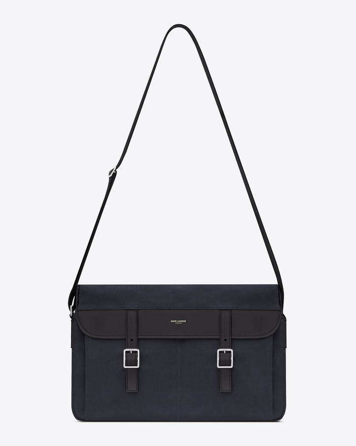 Saint Laurent HUNTING MESSENGER BAG IN Navy Blue CANVAS AND LEATHER