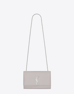 Classic Medium KATE MONOGRAM SAINT LAURENT Satchel in Light Grey Grain de Poudre Textured Leather